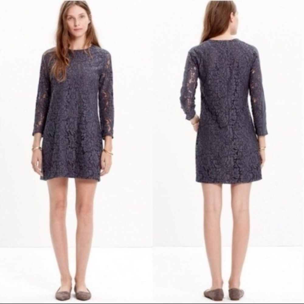 Madewell Grey Lace Long Sleeve Shift Dress